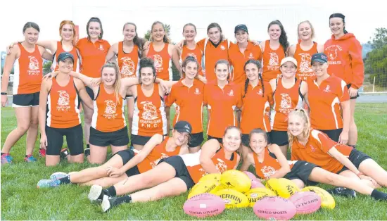  ??  ?? Trafalgar Junior Football Club will debut in the new CGJFL youth girls competitio­n this year: (back, from left) Ayla Dwyer, Darcy Gillies, Alex Hopkins, Kaitlyn Ferguson, Meg Findlay, Maycie King, Zoe Arnold, Nicole Faltum, Winsome Sheehy, Kirra Gill,...