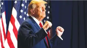  ?? / AP ?? REPUBLICAN presidenti­al candidate former President Donald Trump gestures at a campaign rally, Saturday, March 2, 2024, in Richmond, Virginia.