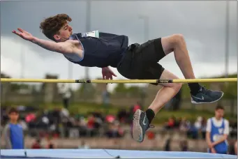 ??  ?? Oisín Harte, from Summerhill College competing in the Junior Boys High Jump event during the Irish Life Health Connacht Schools Track and Field Championsh­ips at A. I. T. Photo: Cody Glenn/ Sportsfile
