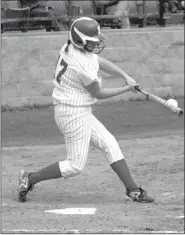  ?? MARK HUMPHREY ENTERPRISE-LEADER FILE PHOTO ?? Farmington’s Jana Doss, shown batting against Ozark in a 7-3 win on April 8, drove in the Lady Cardinals’ only run against Southside Batesville at the State 4A tournament on May 9. The Lady Cardinals lost 4-1. For the season, Doss batted .295 with an...