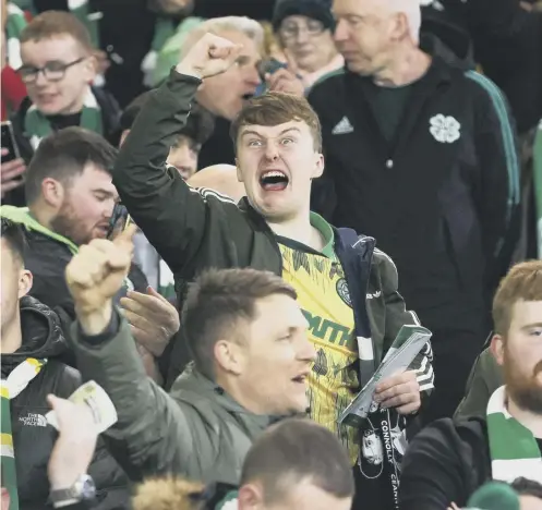  ?? ?? Celtic supporters celebrate the 3-0 win over Rangers in February, when Parkhead witnessed one of its most charged atmosphere­s