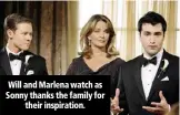  ??  ?? Will and Marlena watch as Sonny thanks the family for their inspiratio­n.