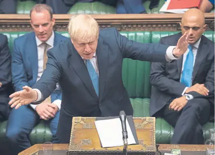  ?? Provided by House of Commons, via AP ?? Boris Johnson, the new prime minister of Great Britain, gestures Thursday as he speaks at the House of Commons in London. Johnson has less than 100 days to make good on his promise to deliver Brexit by Oct. 31.