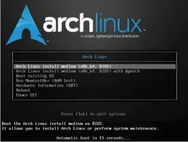  ??  ?? Left: Kicking off an Arch Linux install.