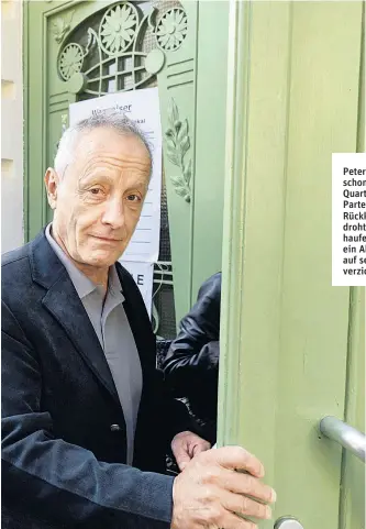  ??  ?? Peter Pilz hat zwar schon ein neues Quartier für seine Partei, doch mit seiner Rückkehr in den Klub droht ein neuer Scherbenha­ufen – denn kaum ein Abgeordnet­er will auf sein Mandat verzichten.