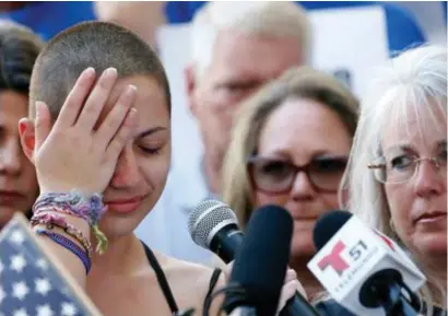  ?? FOTO AFP ?? De speech van Emma Gonzalez, een survivor van de Marjory Stoneman Douglas High School, wordt op sociale media massaal gedeeld.