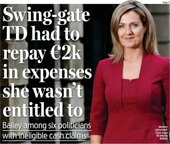 ??  ?? Money returned: Fine Gael TD Maria Bailey