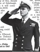  ??  ?? Proud salute...Philip as a lieutenant in 1947