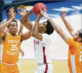  ?? MARK HUMPHREY/AP ?? Alabama’s Herbert Jones scored 15 of his 21 points Saturday in the second half as the Crimson Tide rallied to defeat Tennessee to advance to the SEC final.