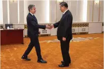  ?? MARK SCHIEFELBE­IN / POOL / AP ?? U.S. Secretary of State Antony Blinken meets with Chinese President Xi Jinping at the Great Hall of the People, Friday in Beijing, China.