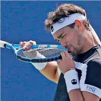  ?? AP ?? Fabio Fognini reacts after losing a point to Stefano Travaglia during the first round of the US Open match. —