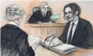  ?? Photograph: Elizabeth Cook/PA ?? A court artist’s sketch of Depp being cross-examined by Sasha Wass QC.