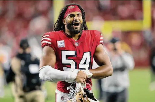  ?? Scott Strazzante / The Chronicle ?? When San Francisco linebacker Fred Warner arrives for Monday night’s game, he will be wearing the jersey of the Mexican national soccer team.