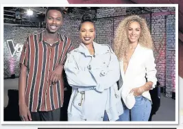  ??  ?? Mo Jamil, right, and with Jennifer Hudson (centre) and Leona Lewis (right) as a guest mentor on The Voice UK