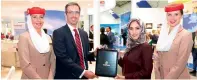  ?? — Supplied photo ?? Dominic Hyde, managing director, va-Q-tec, with Moaza Al Falahi, vice-president Cargo Product Developmen­t and Local Affairs, Emirates SkyCargo.