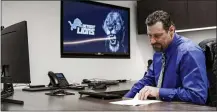  ?? DETROIT LIONS VIA AP ?? Detroit Lions head coach Dan Campbell sits in his office on his first day at the football team’s practice facility on Thursday in Allen Park.