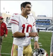  ?? AP ?? The 49ers signed QB Jimmy Garoppolo to a five-year, $137.5 million contract Thursday. Garoppolo’s $27.5M average per season is the highest in NFL history.