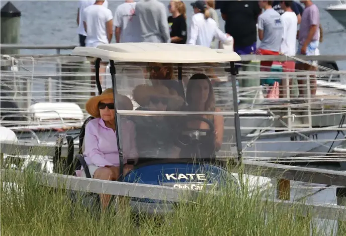  ?? CHRIS CHRISTO / HERALD STAFF ?? FAMILY SUPPORT: Ethel Kennedy, left, and Courtney Kennedy Hill, center, leave the Hyannis Port Yacht Club after sailing with family members seen in background on Friday. Ethel Kennedy is seen above right with her husband, Sen. Robert F. Kennedy, shortly before he was shot in 1968.