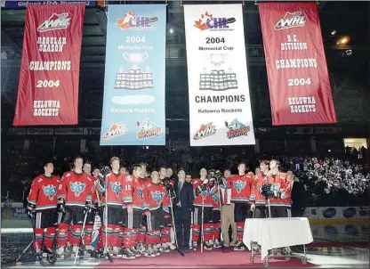  ?? Kelowna Daily Courier file photo ?? The Kelowna Rockets won the 2004 Memorial Cup on home ice. At the start of the next season, a banner-raising ceremony was held.