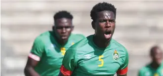  ??  ?? Panashe Mutimbanyo­ka celebrates a goal during the 2020 Cosafa 20 Championsh­ip match against South Africa at Isaac Wolfson Stadium, Port Elizabeth, South Africa