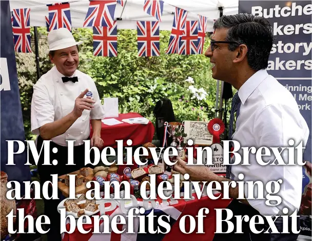  ?? ?? No flagging...Prime Minister Rishi Sunak, who is talking up British businesses post-Brexit, showcased UK food firms at a No10 summit before flying to Japan