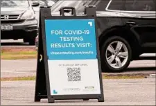  ?? Lori Van Buren / Times Union ?? A sign for testing results sits outside Saratoga Hospital’s COVID testing tent on April 27. The Capital Region has the second-highest level of reported infections statewide.