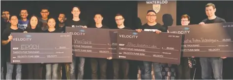  ?? [SUBMITTED] ?? The University of Waterloo’s Velocity program saw startup companies vying for funding at a competitio­n last week, the winners walking away with cash.