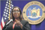  ?? KATHY WILLENS—ASSOCIATED PRESS ?? In this Aug. 6, 2020 file photo, New York State Attorney General Letitia James takes a question at a news conference in New York. James said on Saturday, Sept. 5, 2020 that she will impanel a grand jury to look into the death of Daniel Prude. Prude, 41, apparently stopped breathing as police in Rochester, N.Y. were restrainin­g him in March 2020 and died when he was taken off life support a week later.