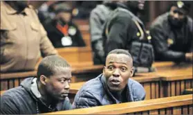  ?? Photo: Phill Magakoe/gallo Images ?? In court: Two accused in the Senzo Meyiwa trial, Muzikawukh­ulelwa Sibiya and Bongani Ntanzi.