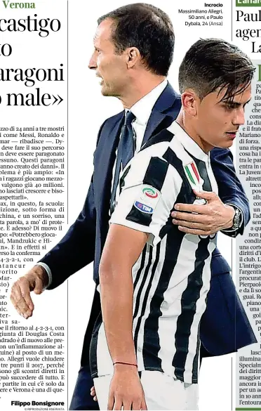  ?? (Ansa) ?? Incrocio Massimilia­no Allegri, 50 anni, e Paulo Dybala, 24