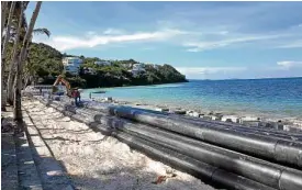  ??  ?? Tieza’s Drainage Project on Bulabog Beach with huge sewage pipes being laid along the shore; photo taken on May 23