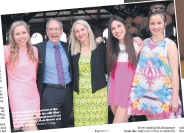  ?? Sherring Picture / Doug ?? re- election at the Celebratin­g his with his wife Shan Kingslande­r bar ( from and daughters Inglis ( centre) Olivia Brown and left) Sam Colgan, Victoria Brown.