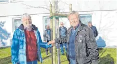  ?? FOTO: GEMEINDE DENKINGEN ?? Bürgermeis­ter Rudolf Wuhrer (links) und der Präsident des Baden-Württember­gischen Luftfahrtv­erbands, Eberhard Laur haben einen Baum gepflanzt.