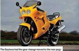  ?? ?? The Daytona had the gear change moved to the rear pegs