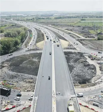  ??  ?? A view of the new flyover looking south towards Sunderland.