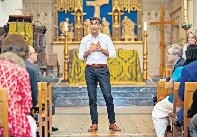  ?? ?? Rishi Sunak met party members at St John’s Church in Notting Hill on Tuesday. Yesterday he addressed an event in Harpenden, Herts