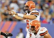  ?? ELSA / GETTY IMAGES ?? Browns QB Baker Mayfield, a former Lake Travis High standout, completed 11 of 20 passes for 212 yards and two TDs in his NFL preseason debut last week.