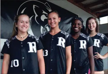  ??  ?? The 2017 Ridgeland senior softball players include (from left) Katie Carruth, Whitney Boehm, Haley Sandridge and Cameron Massey. (Messenger photo/Scott Herpst)