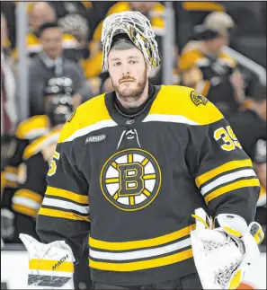  ?? Winslow Tonson The Associated Press ?? Boston’s Linus Ullmark’s goals against average of 1.90 has him on pace for the lowest total in the NHL in 25 years.