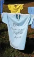  ?? ANNE NEBORAK — DIGITAL FIRST MEDIA ?? Bryon Nicholson Jr. was gunned down on May 9, 2011, at the age of 18. The T-shirt is part of the T-Shirt Memorial to the Lost at Swarthmore College.