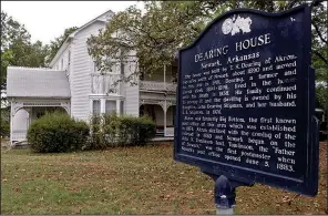  ??  ?? The Dearing House in Newark is on the National Register of Historic Places and occupies about a city block. The home’s status is commemorat­ed by this plaque on the side of the road. Newark is in Independen­ce County, roughly equidistan­t from Batesville...