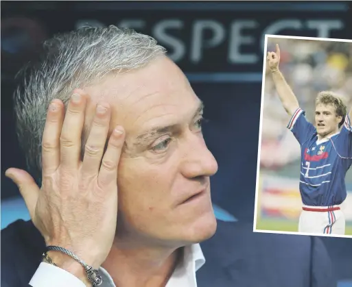  ?? Pictures: Getty Images ?? IMMORTALIT­Y BECKONS. French coach Didier Deschamps will try and become only the third person in World Cup history to win the tournament as player and coach following his triumph as French captain on home soil in 1998 (inset).