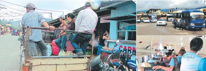  ?? FOTOS: JUAN FLORES/JOSÉ CARÍAS ?? (1) A falta de un servicio de transporte eficiente en las zonas montañosas de El Paraíso y Olancho, los ciudadanos se movilizan en vehículos pick-up. (2) En la ciudad de Juticalpa la mayoría de las unidades que conforman el transporte público ya...