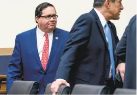  ?? Andrew Harnik / Associated Press ?? Texas GOP Rep. Blake Farenthold (left) says he won’t run for office again after being accused of sexual misconduct and running a hostile workplace.