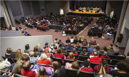  ?? Photograph: Peter Cihelka/AP ?? The school board at Chancellor High School in Spotsylvan­ia County, Virgnia prepares to hear public comments earlier this month from those who oppose its proposal to ban ‘sexually explicit’ books from school libraries.