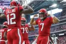  ?? Troy Taormina/USA Today Sports ?? Houston Texans quarterbac­k CJ Stroud, right, celebrates with wide receiver Nico Collins after a touchdown during the fourth quarter against the Jacksonvil­le Jaguars at NRG Stadium last Sunday. Photograph: