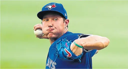  ?? TODD KIRKLAND GETTY IMAGES ?? Blue Jays rookie Nate Pearson went five innings in his second big-league start, allowing three runs on just two hits while striking out five at SunTrust Park.