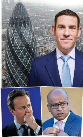  ??  ?? High flyer: Lex Greensill ( top) has close links with former Prime Minister David Cameron ( left) and steel tycoon Sanjeev Gupta (right)