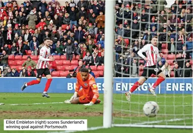  ?? ?? Elliot Embleton (right) scores Sunderland’s winning goal against Portsmouth