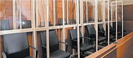  ?? BARBARA J. PERENIC/THE COLUMBUS DISPATCH ?? A court has been updated to hold jury trials with plexiglass barriers May 27 in Columbus, Ohio.